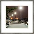 Newburyport Ma Snowstorm At Night Merrimac River Lights Framed Print