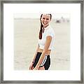 Niki Taylor In Adidas Shorts On The Beach Framed Print