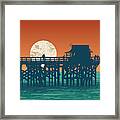 Oceanic View With Silhouette Pier Framed Print