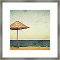 Old Postcard, Beach Umbrella On Shore Framed Print