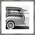 Old Woodie Station Wagon With Surfboard Framed Print