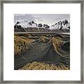 Black Sand Dunes And Snowy Vestrahorn Mountains Framed Print