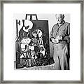 Pablo Picasso Posing With Painting Framed Print