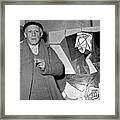 Pablo Picasso With One Of His Works Framed Print
