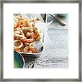 Pan Of Fried Seafood With Sauce Framed Print
