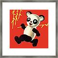 Panda Running With Bamboo Framed Print