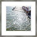 People Sitting In A Row Oaring Boat Framed Print