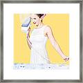 Pin Up Woman Providing Steam Clean Ironing Service Framed Print