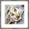 Plate Of Zucchini Fritters With Dip Framed Print