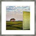 Portal - Nd Wheat Field Composite With Weathered Door From An Abandoned Homestead Framed Print