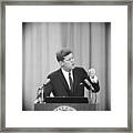 President Kennedy During News Conference Framed Print