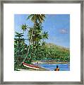 Red And White Boat Framed Print