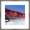 Red Locomotive Winter Scene Framed Print