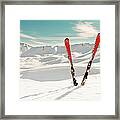 Red Pair Of Ski In Snow Framed Print