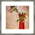Red Vase With Wild Rosehips And Berries Framed Print