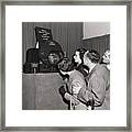 Reporters And Visitors Watch Color Tv Framed Print