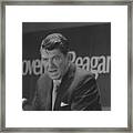 Ronald Reagan At News Conference Framed Print