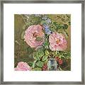 Roses, Convolvulus And Delphiniums Framed Print