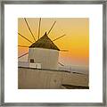 Santorini Windmill Sunset Framed Print