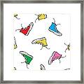 Seamless Pattern With Vintage Sneakers Framed Print