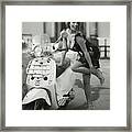 Sexy Model With Motor Scooter Framed Print