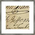 Signatures Of John Hancock, Thomas Jefferson And Benjamin Franklin On Declaration Of Independence Framed Print