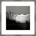 Silhouettes Of Sea Oats And Shrimp Boats Framed Print