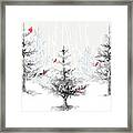Silver Forest With Cardinals Framed Print