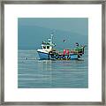 Small Fishing Boat With Lobster Pods And Seagulls On Calm Atlantic In Front Of The Hebride Islands Framed Print
