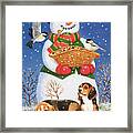 Snowman, Birds And Beagles Framed Print