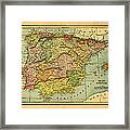 Spain & Portugal Vintage Map Framed Print