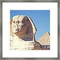 Sphinx With Great Pyramid Giza Egypt Framed Print