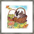 Spring Garden With Bunnies, Butterfly Framed Print