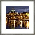 St. Peter Dome And Tevere River At Night Framed Print