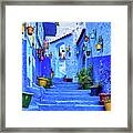 Steps And Flower Pots - Chefchaouen - Morocco Framed Print