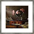 Still Life With Violin And Roses Framed Print