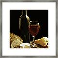 Still Life With Wine Cheese And Fruit Framed Print