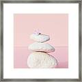 Stones Balancing With Flower Framed Print