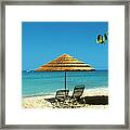 Straw Umbrella And Lounge Chairs On Framed Print