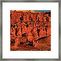 Sunset Light Turns The Hoodoos Blood Red In Goblin Valley State Park Utah Framed Print