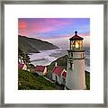 Sunset At Heceta Head Lighthouse On Oregon Coast Framed Print