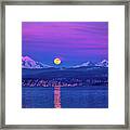 Supermoon With Mt. Baker Alpenglow Framed Print