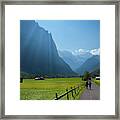 Swiss Hikers In Lauterbrunnen Switzerland Framed Print