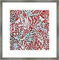 Tapestry Design In Brick Red With White Butterflies And Celadon Colored Foliage Framed Print