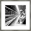 Teenage Girl Waiting For Train Framed Print