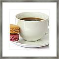 Tempting Macaroon Snack With Coffee Framed Print