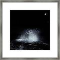 The Crescent Moon And Waves Splashing Framed Print