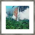 The Jungle Surrounds Angel Falls And Tropical Rainforest Canaima Np Venezuela Framed Print