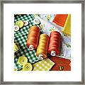 Thread, Buttons, Measuring Tape On Desk Framed Print