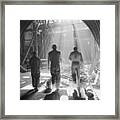 Three Workers Entering Tunnel Framed Print